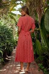 Ember Floral Midi Dress in Red