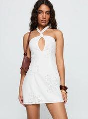 Since Way Back Halter Mini Dress White